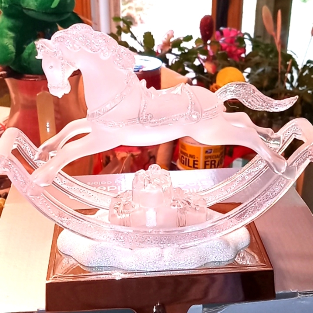 Vintage 80's,NEW in Original Box, Chrystal, Rocking Horse, Stocking Holder🐴🐎🐴